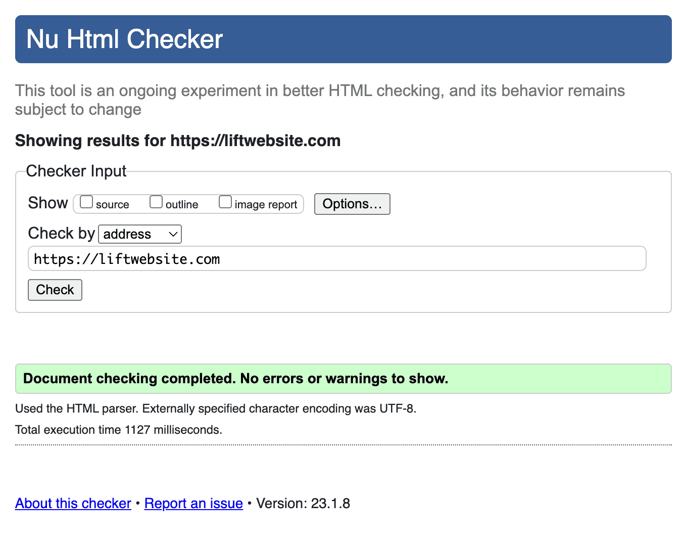 No HTML errors found on the page